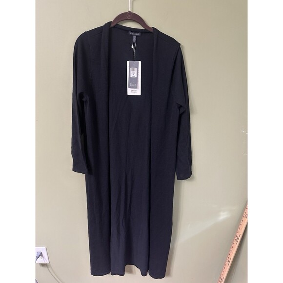 NWT Eileen Fisher Cardigan Sz Large The Icons Italian‎ Yarn Wool Duster Black - Picture 1 of 8